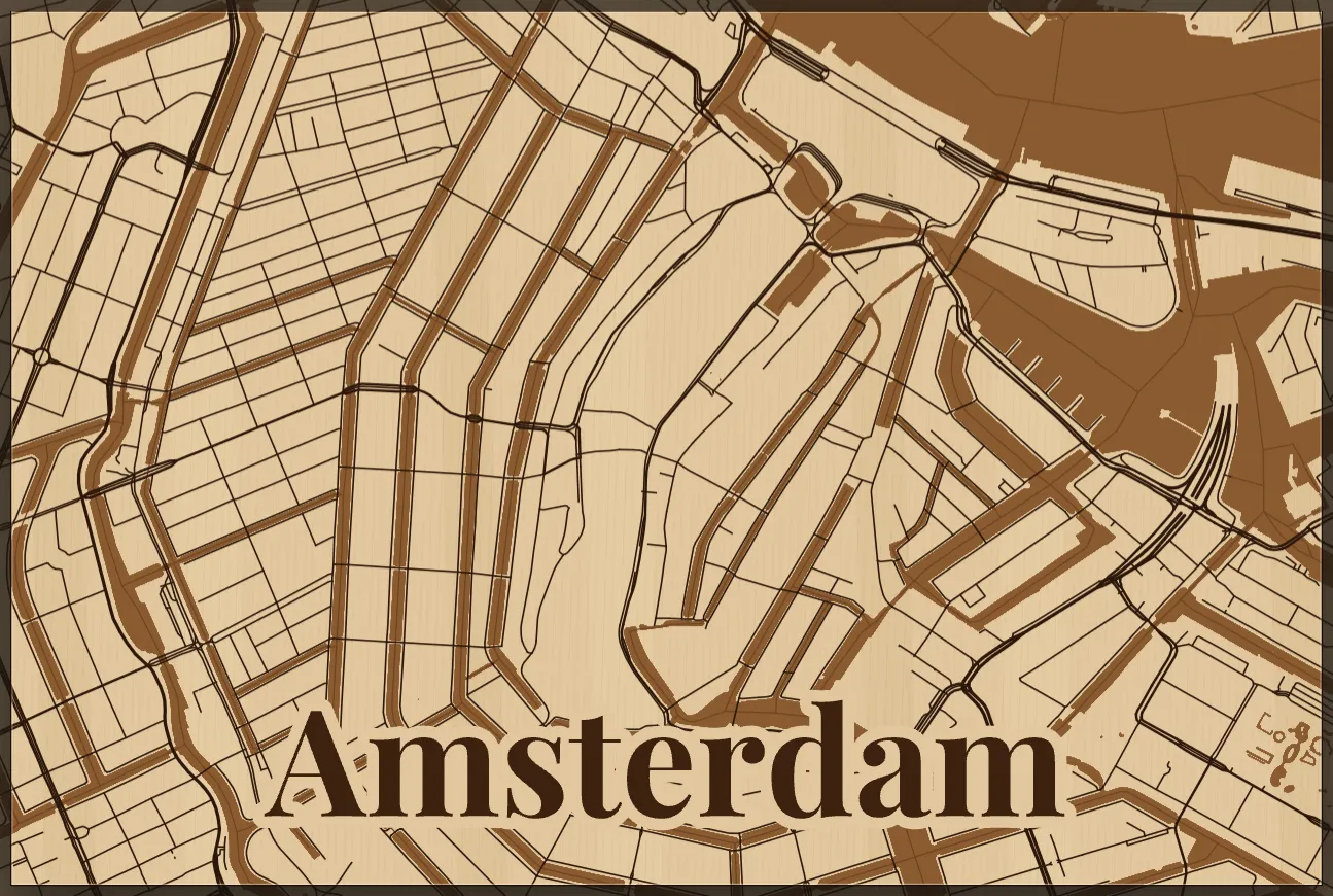 Map with the text Amsterdam and the map cleared around the letters (Halo style)